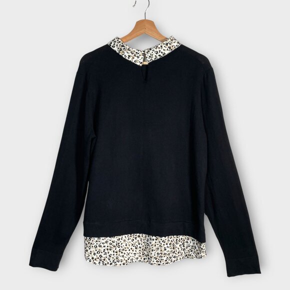 J Crew Sweater Black Womans XL Animal Print Faux Shirt Lightweight 100% Cotton - Picture 3 of 7